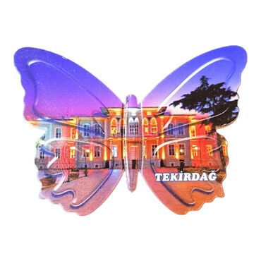 Tekirdag Themed Customised UV Printed Plastic Base Butterfly Shaped Fridge Magnet 80x58 mm - Thumbnail