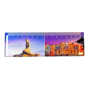 Myros - Tekirdag Themed Epoxy Dome Souvenir Magnetic Ruler Magnet 165x50 mm