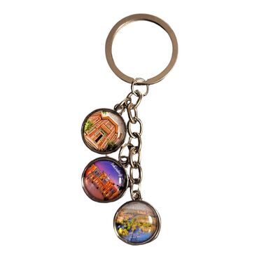 Tekirdag Themed Metal Keychain With 3 Charms - Round 40x90 mm - Thumbnail