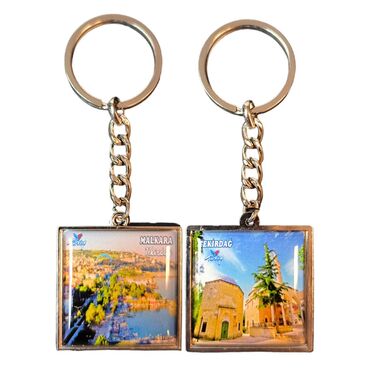 Myros - Tekirdag Themed Metal Square Shaped Double Sided Keychain 36x95 mm