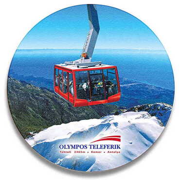 Myros - Teleferik Temalı Ahşap Resimli Bardak Altlığı 100 mm