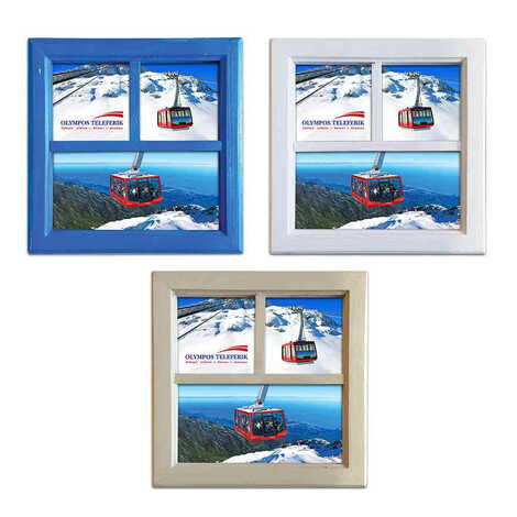 Teleferik Temalı Ahşap Üçlü Çerçeve 210x210 mm