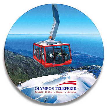 Myros - Teleferik Temalı Ahşap Uv Baskılı Bardakaltı Magnet 97x97 mm