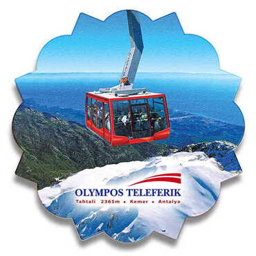 Myros - Teleferik Temalı Myros Ahşap Güneş Bardak Altlığı 100 mm