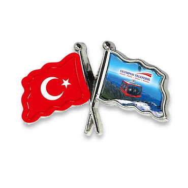 Myros - Teleferik Temalı Myros Çift Bayrak Rozet 35x20 mm
