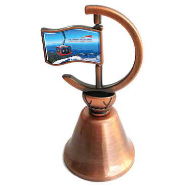 Toptan Teleferik Temalı Myros Metal Bronz Renk Bayrak Çan - Myros