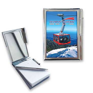 Myros - Teleferik Temalı Myros Metal Kalemli Notluk 86x66x8 mm