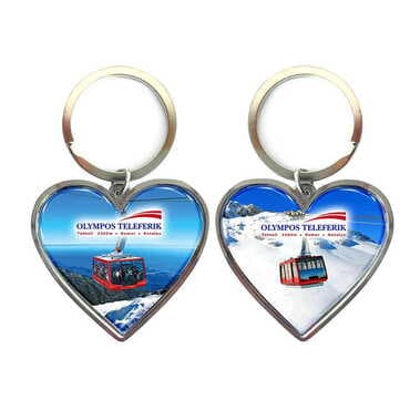 Cable Card Themed Metal Heart ShapedDouble Face Keychain 45x90 mm