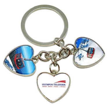 Cable Card Themed Metal Keychain With 3 Charms - Heart 40x85 mm