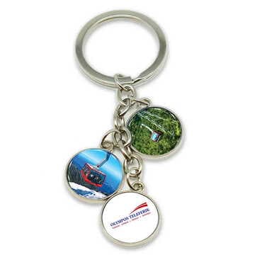 Cable Card Themed Metal Keychain With 3 Charms - Round 40x90 mm