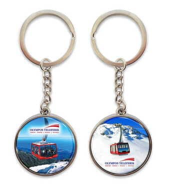 Cable Card Themed Metal Double Face Round Keychain 40x95 mm