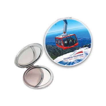 Cable Card Themed Customised Uv Printed Round Compact Mirror 72x11 mm