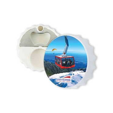 Cable Card Themed Customised Uv Printed Bottle Cap Shaped Plastic Base Bottle Opener 63x15 mm