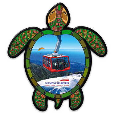 Toptan Teleferik Temalı Uv Baskılı Kaplumbağa Şekilli Magnet 80x74 mm - Myros
