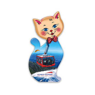 Toptan Teleferik Temalı Uv Baskılı Kedi Şekilli Magnet 43x87 mm - Myros