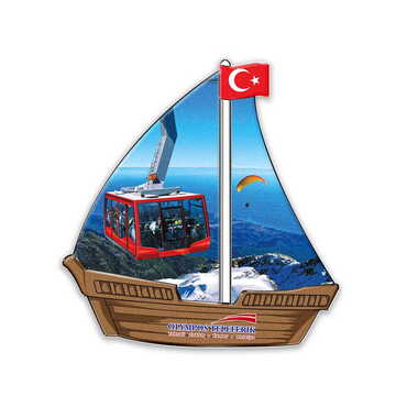 Toptan Teleferik Temalı Uv Baskılı Yelken Şekilli Magnet 77x80 mm - Myros