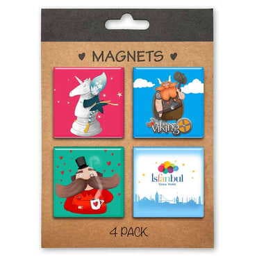 Theme Park Themed Epoxy Dome Souvenir Fridge Magnet Set of 4 pcs 40x40 mm each