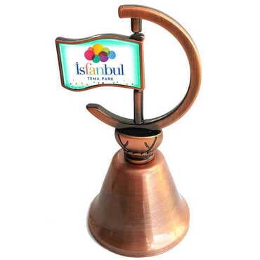 Theme Park Themed Collectible Souvenir Double Face Metal Spinner Flag Bell - Bronze Color