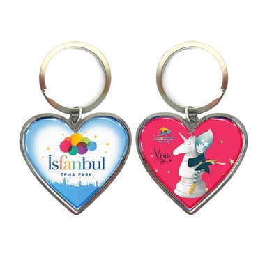 Theme Park Themed Metal Heart ShapedDouble Face Keychain 45x90 mm