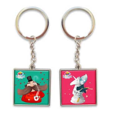 Theme Park Themed Metal Square Shaped Double Face Keychain 36x95 mm
