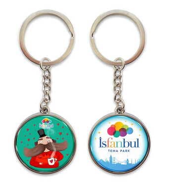 Theme Park Themed Metal Double Face Round Keychain 40x95 mm