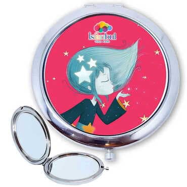 Theme Park Themed Customised Metal Epoxy Travel Make Up Compact Mirror 70x11 mm