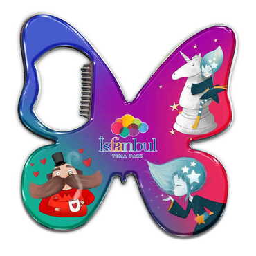 Theme Park Themed Butterfly Shaped Metal Magnetic Bottle Opener 70x70 mm - Thumbnail