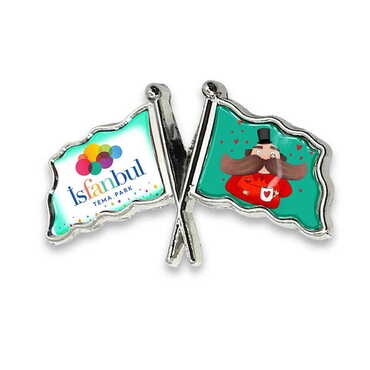 Theme Park Themed Customised Souvenir Metal Double Flag Pin - Thumbnail