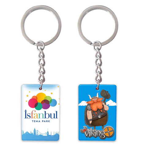 Theme Park Themed Customised UV Printed Plastic Base Rectangle Keyring 31x106 mm - 1