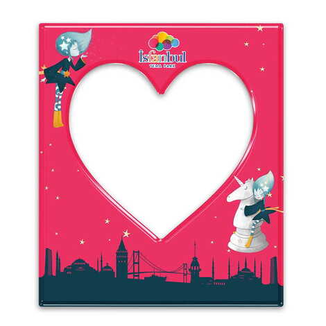 Theme Park Themed Epoxy Dome Souvenir Magnetic Heart Shaped Photo Frame 95x110 mm