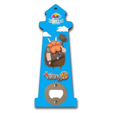 Myros - Theme Park Themed Lighthouse Shaped Printed MDF Wooden Bottle Opener 188x77 mm