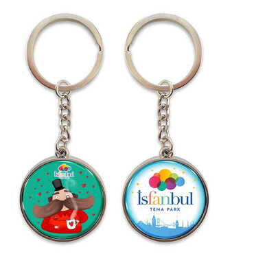 Myros - Theme Park Themed Metal Double Face Round Keychain 40x95 mm