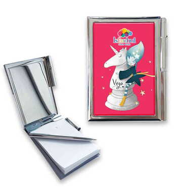 Myros - Theme Park Themed Metal Pocket Size Notebook With Pen 86x66x8 mm