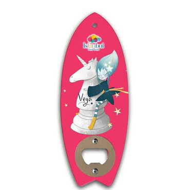 Myros - Theme Park Themed Surf Board Shaped Printed MDF Wooden Bottle Opener 185x72 mm