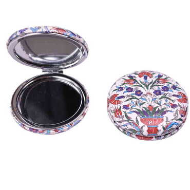 Myros - Tile Pattern Themed Custom Printed Round Curved Pocket Mirror