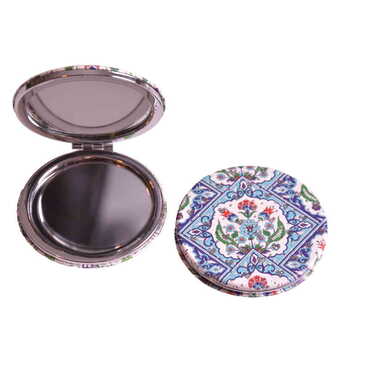 Tile Pattern Themed Custom Printed Round Pocket Mirror - Thumbnail