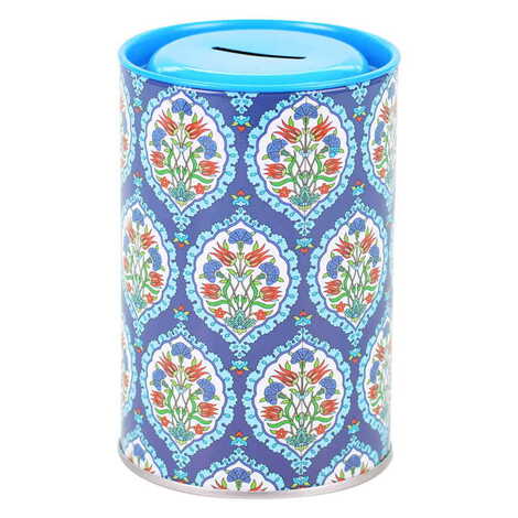 Tile Pattern Themed Customised Kids Tin Round Coin Box 83x83x125 mm