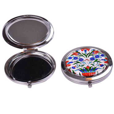 Tile Pattern Themed Customised Metal Epoxy Travel Make Up Compact Mirror 70x11 mm - Thumbnail