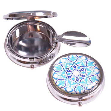 Tile Pattern Themed Customised Metal Epoxy Travel Pocket Ashtray 50x15 mm - Thumbnail