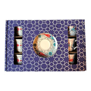 Tile Pattern Themed Turkish Ceramic Ataturk Printed Turkish Coffee Cup Set of 6 pcs - Thumbnail