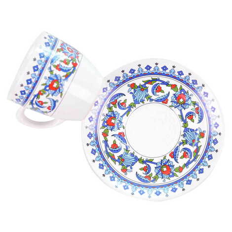 Tile Pattern Themed Turkish Ceramic Coffee Cup Set of 2 pcs - 2