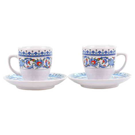 Tile Pattern Themed Turkish Ceramic Coffee Cup Set of 2 pcs