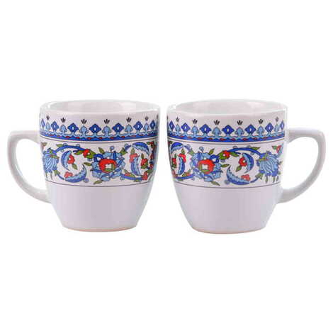 Tile Pattern Themed Turkish Ceramic Coffee Cup Set of 2 pcs - 4