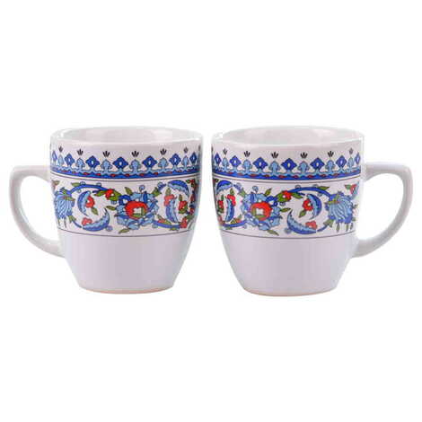 Tile Pattern Themed Turkish Ceramic Coffee Cup Set of 2 pcs