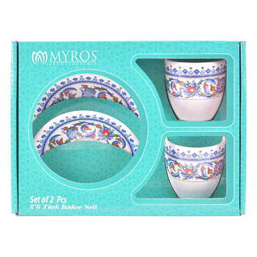 Tile Pattern Themed Turkish Ceramic Coffee Cup Set of 2 pcs - 5