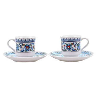 Tile Pattern Themed Turkish Ceramic Custom Printed Turkish Coffee Cup Set of 2 pcs - Thumbnail