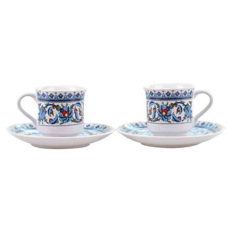 Tile Pattern Themed Turkish Ceramic Custom Printed Turkish Coffee Cup Set of 2 pcs