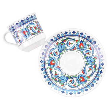 Tile Pattern Themed Turkish Ceramic Custom Printed Turkish Coffee Cup Set of 2 pcs - Thumbnail