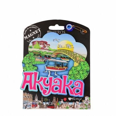Wholesale Akyaka Themed Myros Carded UV Wooden Refrigerator Magnet