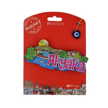 Wholesale Akyaka Themed Myros Carded UV Wooden Refrigerator Magnet - 3